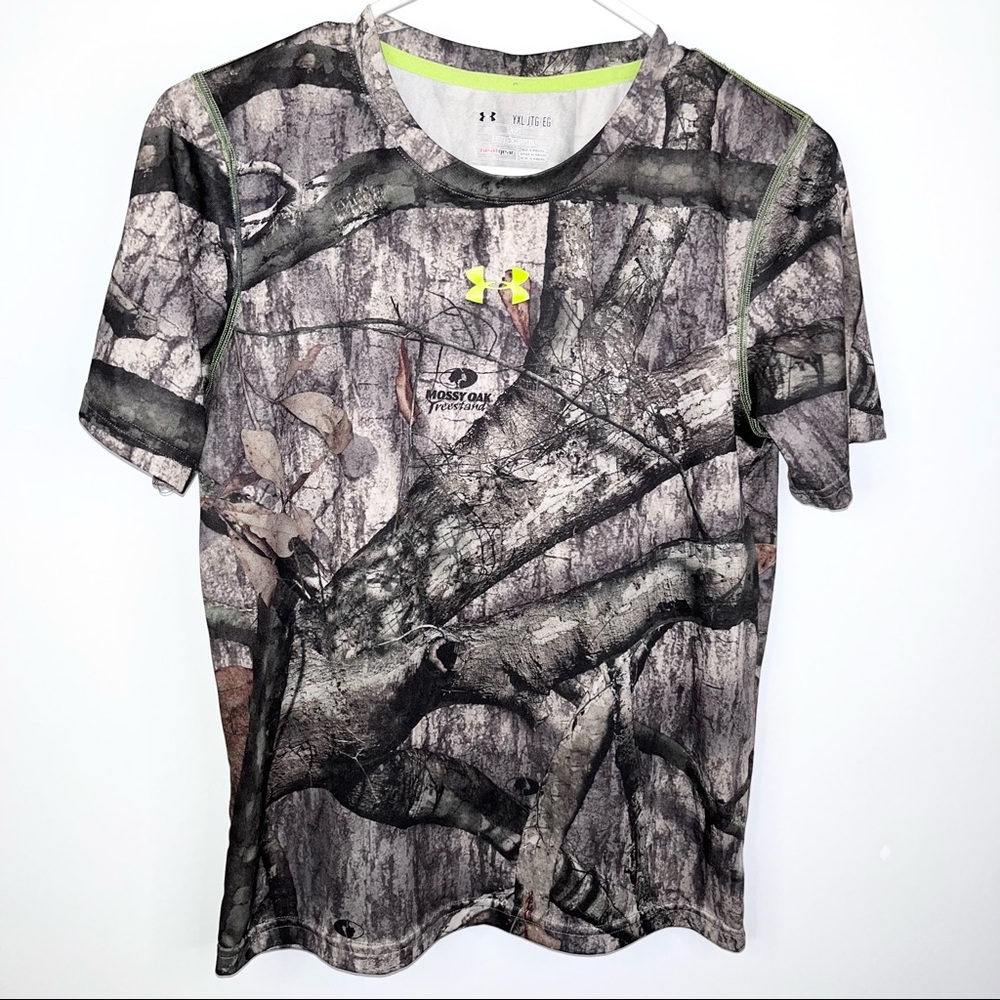 UNDER ARMOUR Scent Control Camo Loose Fit HeatGear Short Sleeve Shirt Youth XL